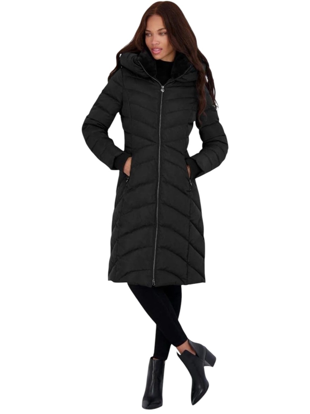 Laundry by Shelli Segal Long Black Hooded Puffer Coat S